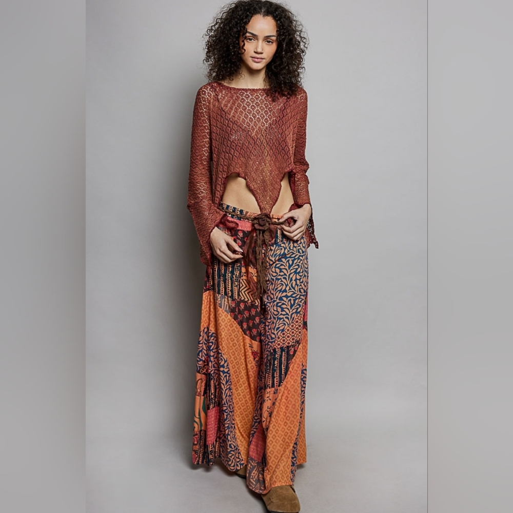 153 POL Vibrant Patchwork Wide-Leg Pants - Picture 4 of 6